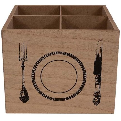 Home Nature Organizador para Cubiertos Classic de Madera con 4 Divisiones 12*15*15 Cm