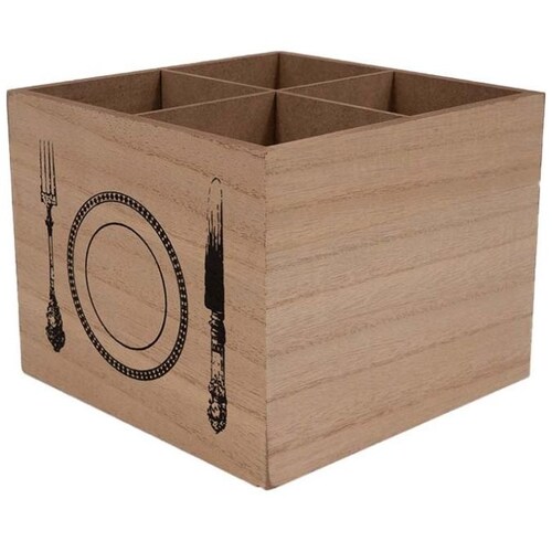Home Nature Organizador para Cubiertos Classic de Madera con 4 Divisiones 12*15*15 Cm