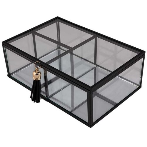 Home Nature Joyero de Cristal Kurt con Ensambles de Metal Color Negro.