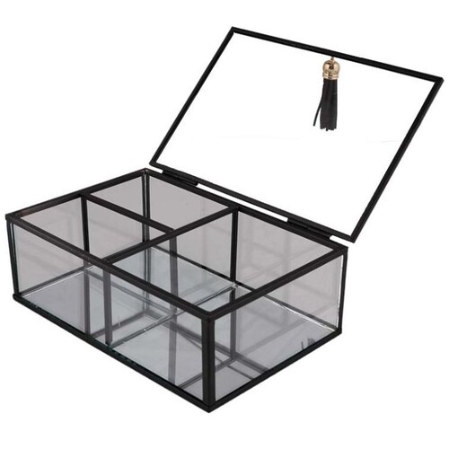 Home Nature Joyero de Cristal Kurt con Ensambles de Metal Color Negro.