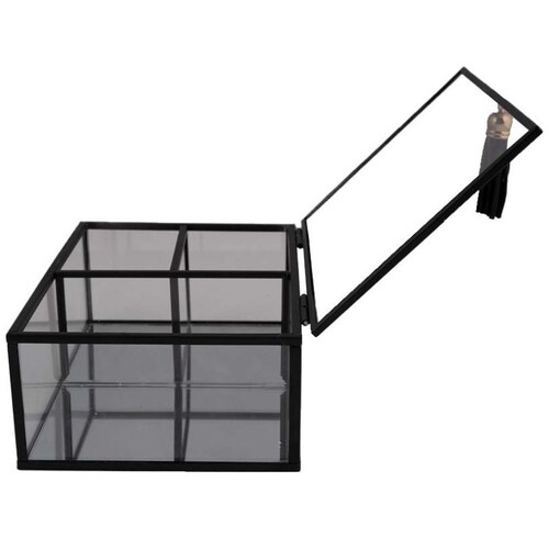 Home Nature Joyero de Cristal Kurt con Ensambles de Metal Color Negro.