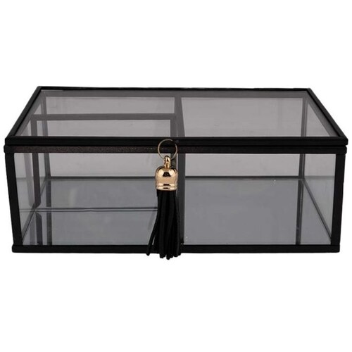 Home Nature Joyero de Cristal Kurt con Ensambles de Metal Color Negro.