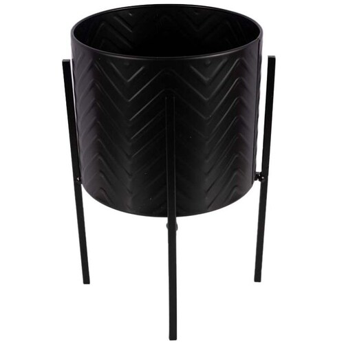 Home Nature Maceta de Metal Color Negro con Base de Herrería 22*13.5*13.5 Cm
