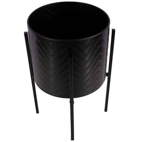 Home Nature Maceta de Metal Color Negro con Base de Herrería 22*13.5*13.5 Cm