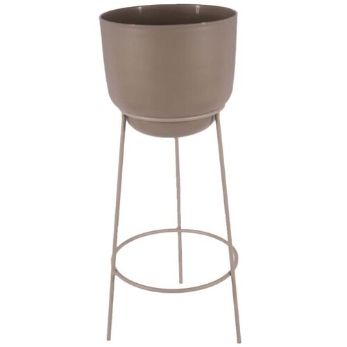 Home Nature Maceta "adal" Mediana de Plástico con Base de Herrería Color Beige 43*19*18 Cm