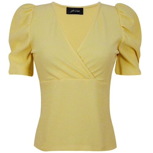 Blusa Just By Basel Manga Corta Abombadas Cuello V Cruzado Diseño Liso