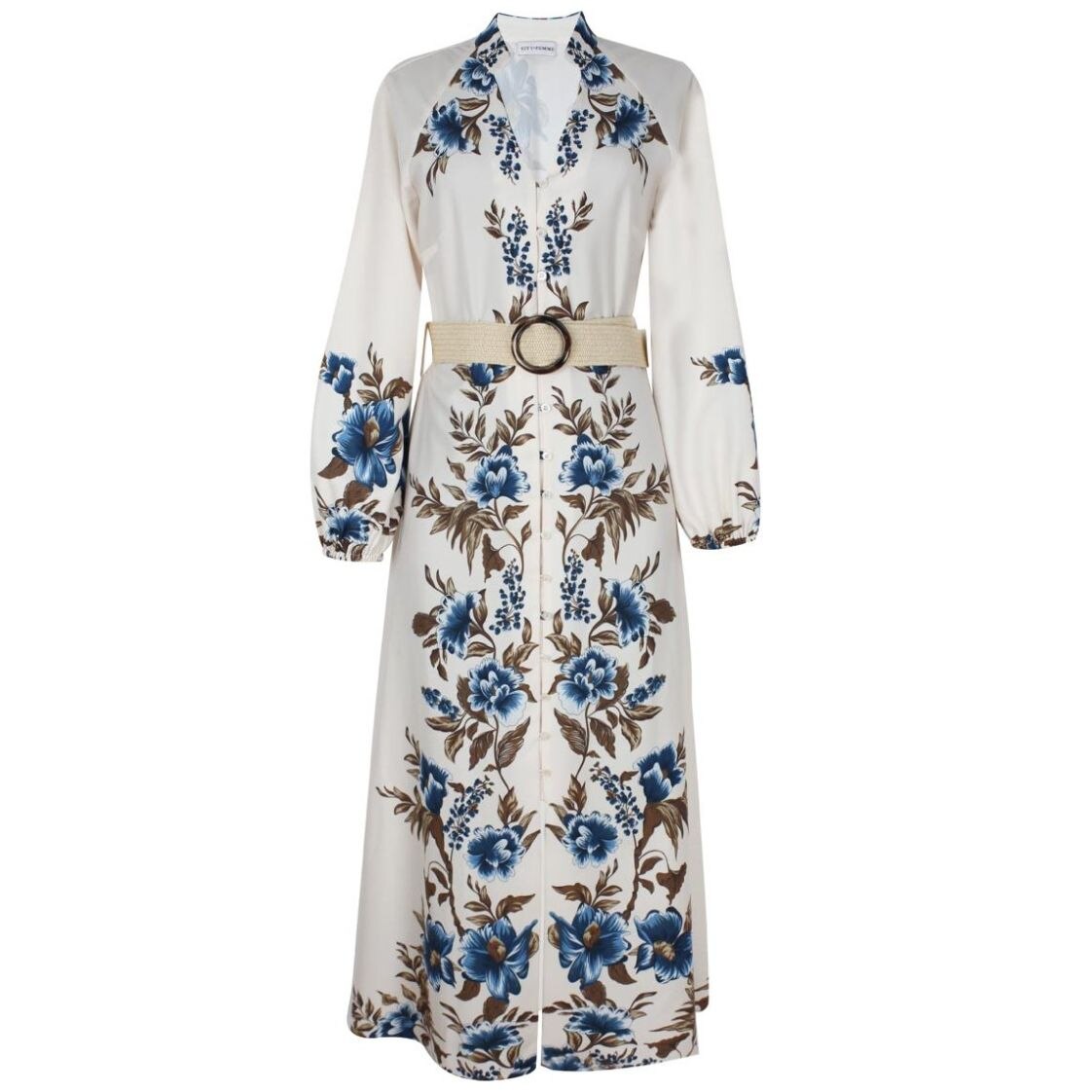 Vestido de chiffon con mangas de obispo y lazo con escote en V Terracota