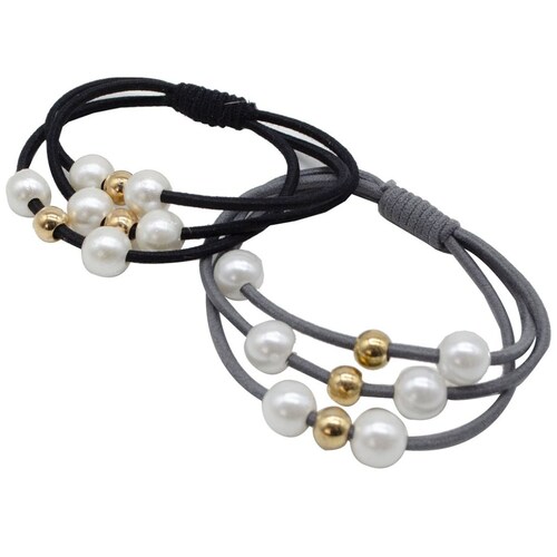 Ponette Ligas Tendencia Negra Gris con Perla 2 Piezas