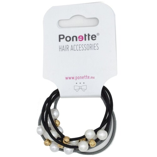 Ponette Ligas Tendencia Negra Gris con Perla 2 Piezas