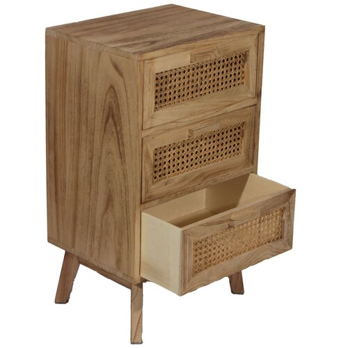 Home Nature Cajonera Malasia de Madera con 3 Cajones con Rattan 40*30*66 Cm