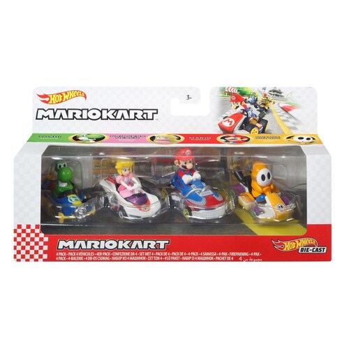 Set 4 Vehículos Mario Kart X Hot Wheels