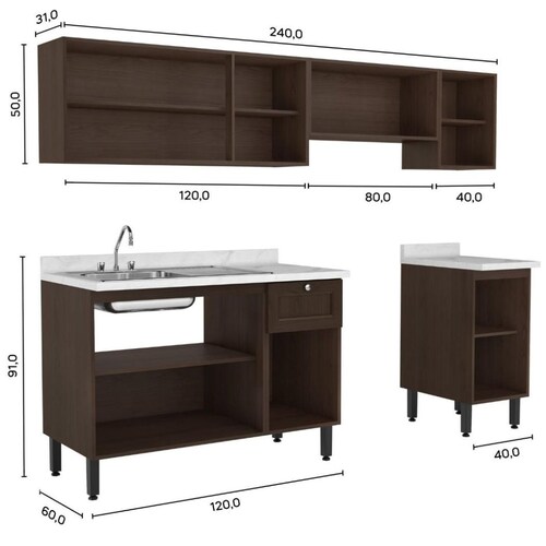 Cocina Madera Bertolini Libertad 240 Cm Chocolate