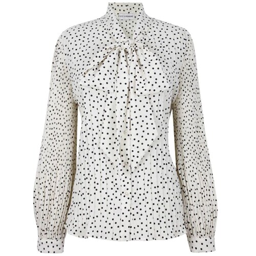 Blusa City Femme Manga Larga Plisada Diseño Estampado Dots Plisada