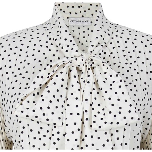 Blusa City Femme Manga Larga Plisada Diseño Estampado Dots Plisada