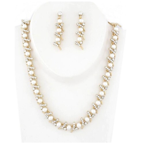 Juego de Aretes Y Collar con Perlas Y Brillos Lulu