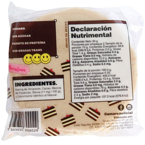 Oblea de Amaranto Tiramisu Amarea 50G