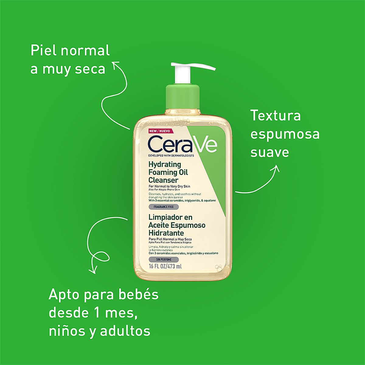 CeraVe Limpiador En Aceite Espumoso Hidratante Rostro y Cuerpo 473 ml image number 4