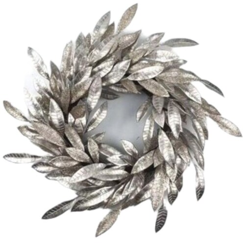 Corona con Hojas con Diamantina Champagne 50Cm