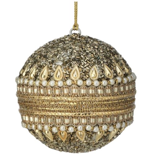 Colgante Esfera con Pedreria Y Perlas Oro 10Cm
