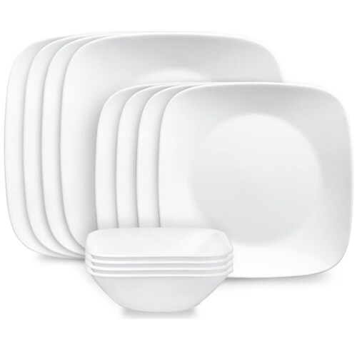 Vajilla Cuadrada 12 Piezas Vidrio Laminado Blanco Corelle