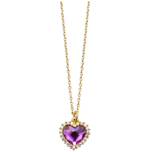 Dije con Cadena en Dorado de Corazón Facetado Color Fuchsia Y Micro Pavé Mossimo