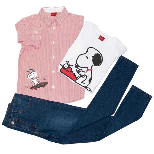 Conjunto para Niño 3 Piezas Camisa Manga Larga Playera Manga Corta Pantalón Snoopy