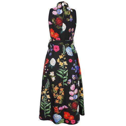 Vestido Basel Sin Mangas Cuello Mao Diseño Estampado con Cinturón