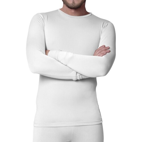 Camiseta Termica Oscar Hackman Cuello Redondo Doble Felpa Blanco para Hombre