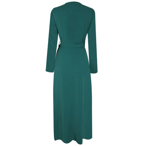 Vestido Basel Manga Larga Cuello V Cruzado Diseño Liso