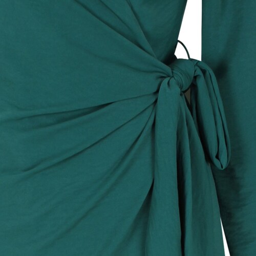 Vestido Basel Manga Larga Cuello V Cruzado Diseño Liso