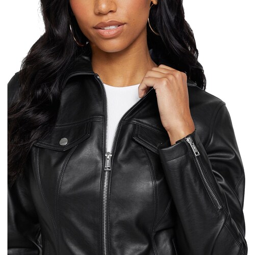 Chamarra Manga Larga, Tipo Piel, Negro Guess