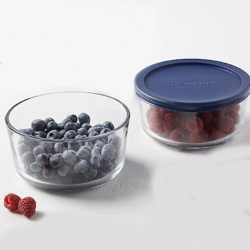 Refractario Vidrio Redondo con Tapa Azul 500 Ml Anchor Hocking