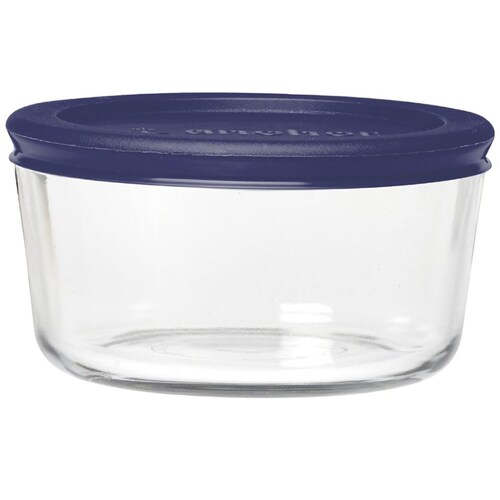 Refractario Vidrio Redondo con Tapa Azul 1 Lt Anchor Hocking
