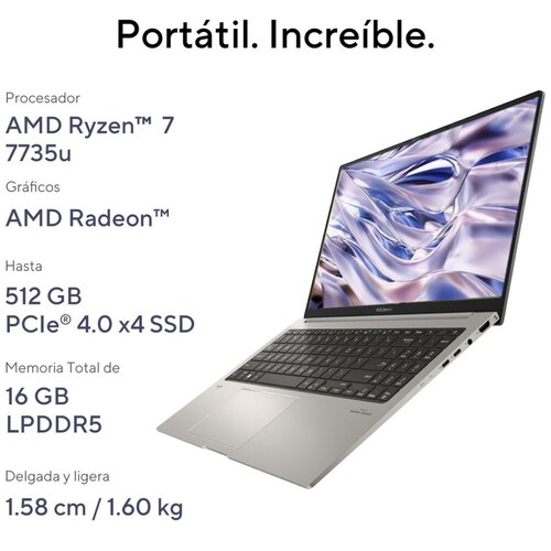 Portátil Asus Zenbook UM3504DA-BN262 Ryzen 7 7735U Ram 16gb Ssd 512  Pantalla 15,6