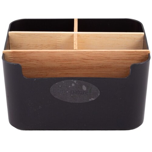 Home Nature Organizador de Plástico para Escritorio con 5 Divisiones de Madera 
18*14.3*9.5 Cm