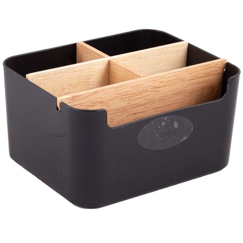Home Nature Organizador de Plástico para Escritorio con 5 Divisiones de Madera 
18*14.3*9.5 Cm