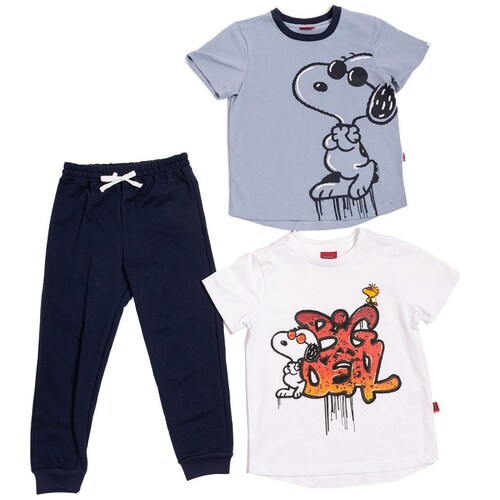Conjunto para Niño 3 Piezas 2 Playeras Manga Corta Jogger Terry Snoopy