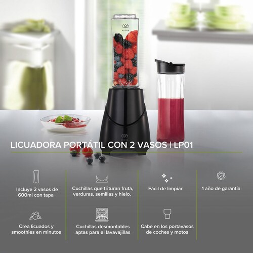 Licuadora Portátil Avera con 2 Vasos Lp01