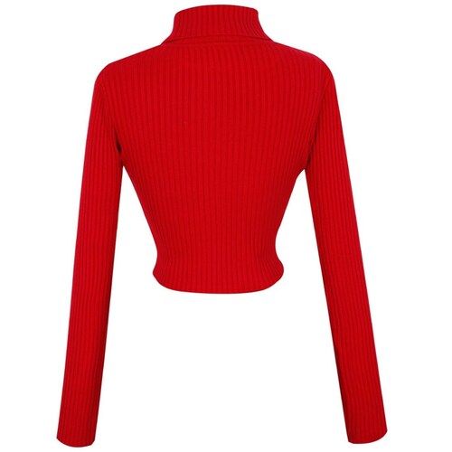 Suéter Rojo Just By Basel Cuello Tortuga Diseño Tejido de Punto