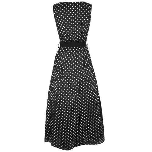 Vestido Basel Cuello Redondo Diseño Estampado de Lunares con Cinturón