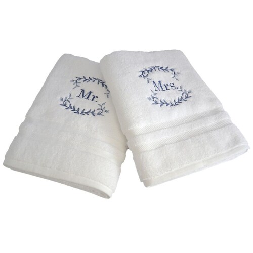 Set 2 Toallas Medio Baño Blancas 76X137Cm Mr & Mrs Raya