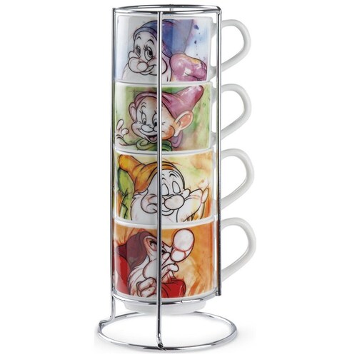 Set 4 Tazas 80 Ml Porcelana 7 Enanos en Rack Egan