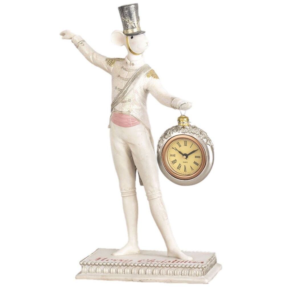 Ratón con Reloj de Resina Color Crema Y Rosa 29Cm Gto