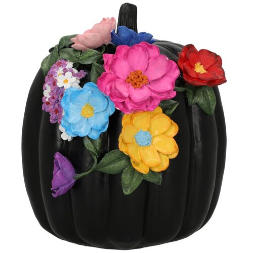 Día de Muertos Calabaza Negra C/flores Color 24Cm Gto