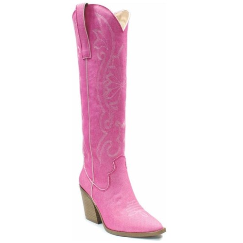 Bota Rosa Alta Estilo Cowboy Perugia