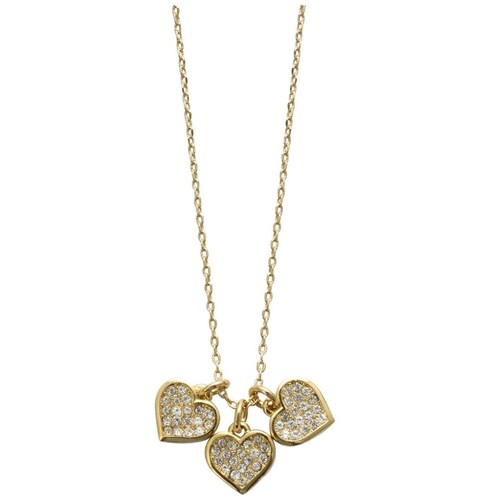 Dije con Cadena en Acabado Dorado con 3 Charms de Corazón de Micro Cristales Mossimo