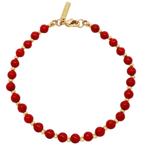 Pulsera en Dorado de Piedras Naturales Jade Color Rojo Emanuel Ungaro