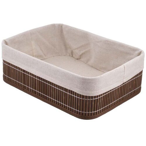 Home Nature Juego de 4 Canastas de Bambú Arelly con Revestimiento en Color Beige 36X26X18Cm, 32X22X16Cm,28X18X14Cm, 24X14X12Cm