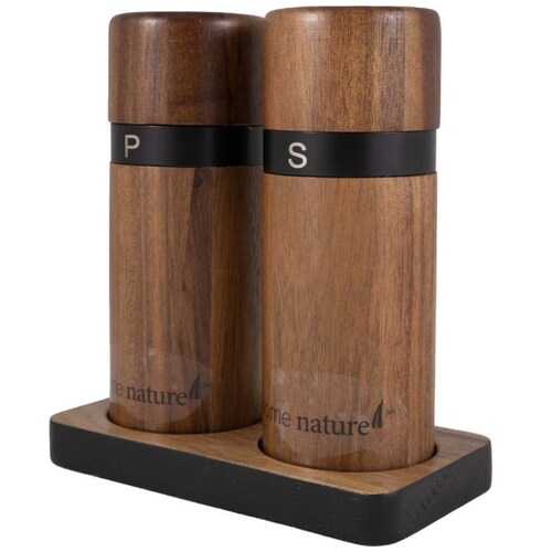 Home Nature Juego de Salero Y Pimientero  de Madera 13X7X14.7 Cm