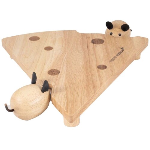 Home Nature Juego de Tabla de Madera con 2 Utensilios para Queso 24X24X2.7 Cm